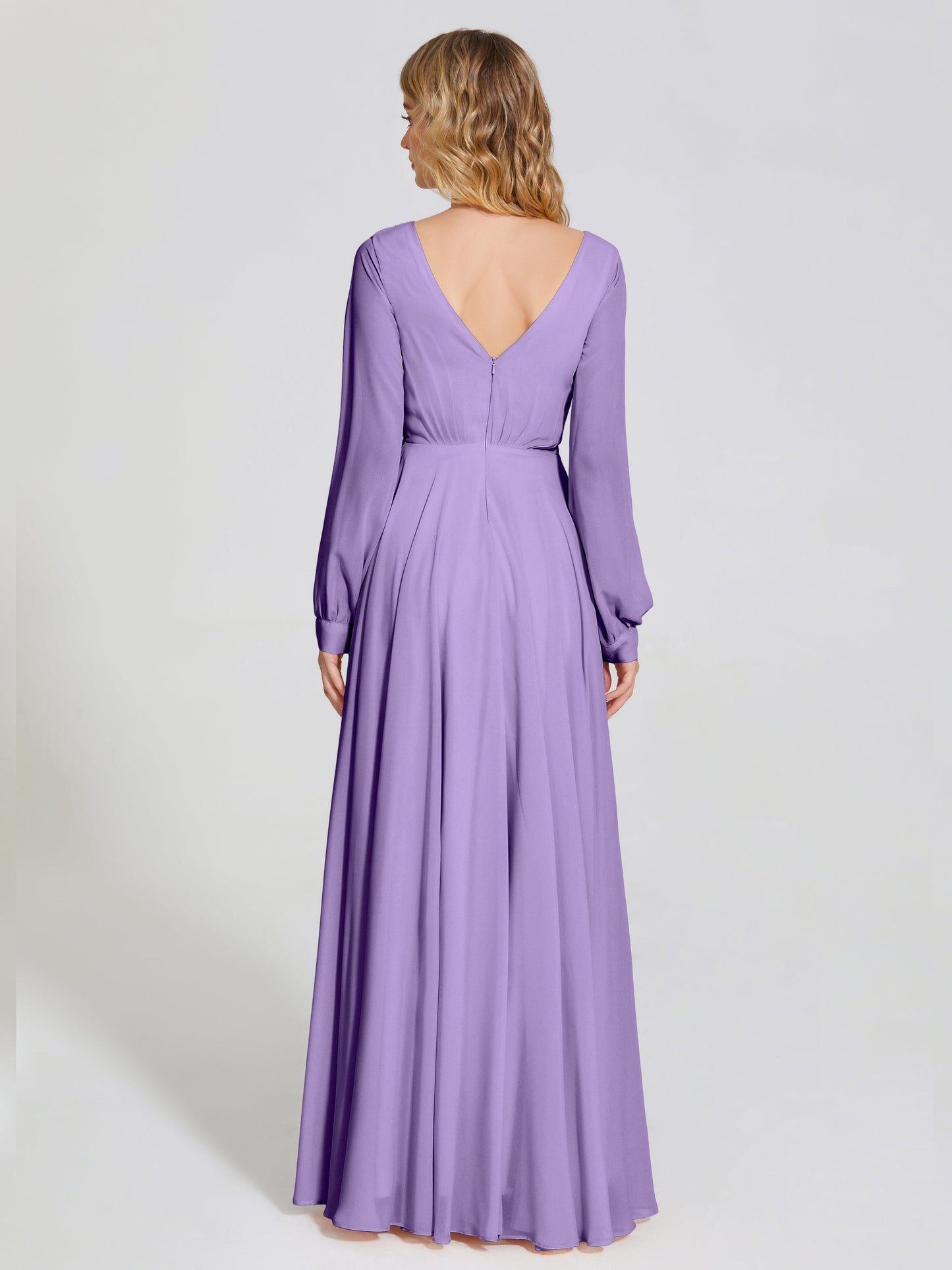 Cicinia Raegan V Neck Chiffon Bridesmaid Dress With Sleeves