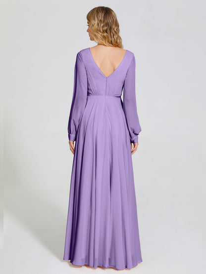 Cicinia Raegan V Neck Chiffon Bridesmaid Dress With Sleeves
