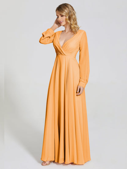 Cicinia Raegan V Neck Chiffon Bridesmaid Dress With Sleeves