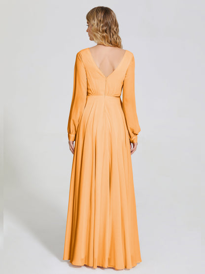 Cicinia Raegan V Neck Chiffon Bridesmaid Dress With Sleeves