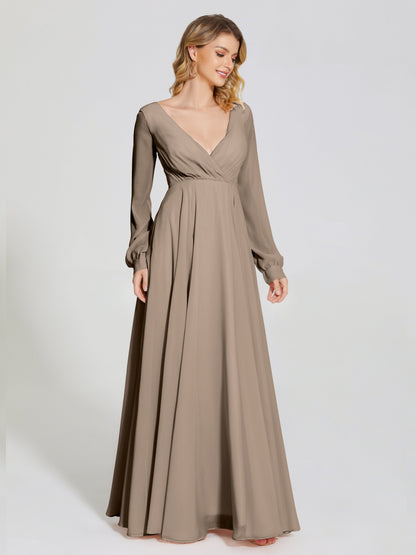 Cicinia Raegan V Neck Chiffon Bridesmaid Dress With Sleeves
