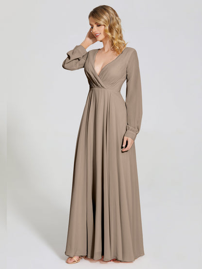 Cicinia Raegan V Neck Chiffon Bridesmaid Dress With Sleeves