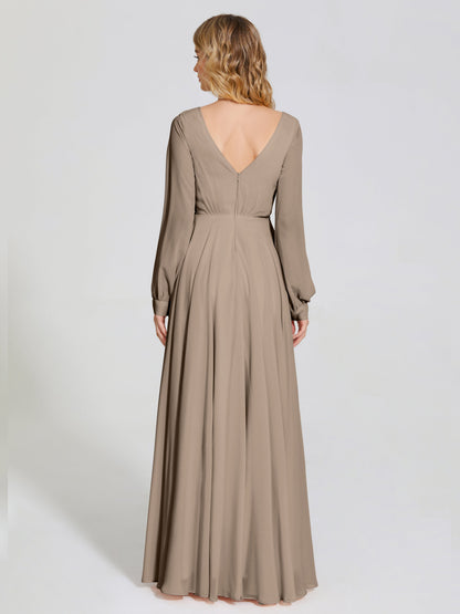 Cicinia Raegan V Neck Chiffon Bridesmaid Dress With Sleeves