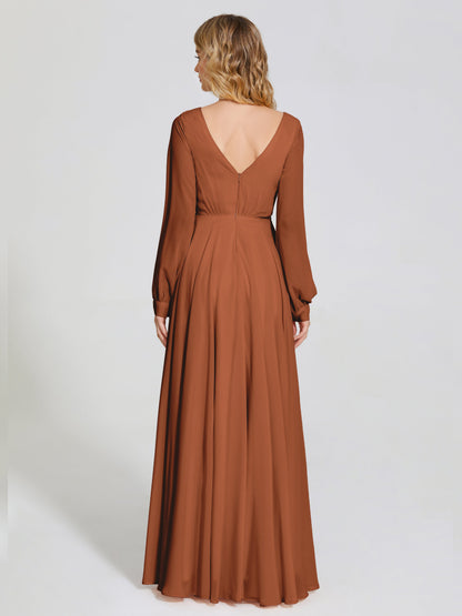 Cicinia Raegan V Neck Chiffon Bridesmaid Dress With Sleeves