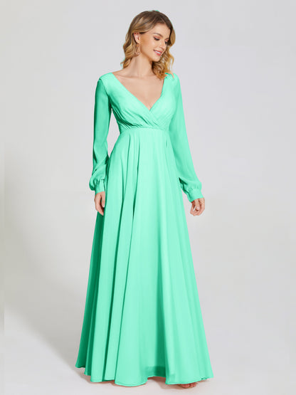 Cicinia Raegan V Neck Chiffon Bridesmaid Dress With Sleeves