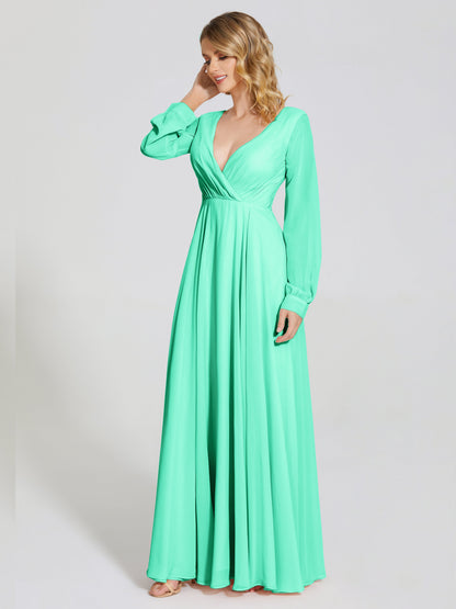 Cicinia Raegan V Neck Chiffon Bridesmaid Dress With Sleeves