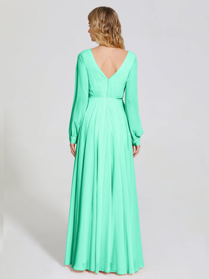 Cicinia Raegan V Neck Chiffon Bridesmaid Dress With Sleeves