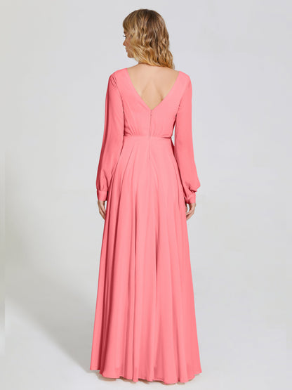 Cicinia Raegan V Neck Chiffon Bridesmaid Dress With Sleeves
