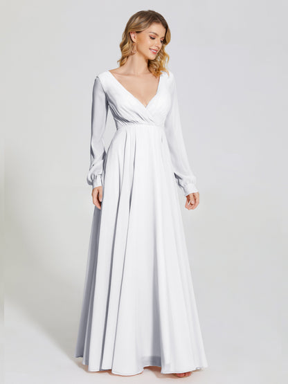 Cicinia Raegan V Neck Chiffon Bridesmaid Dress With Sleeves