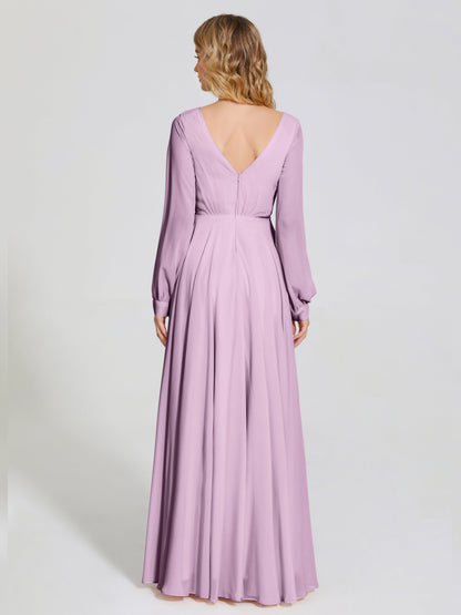 Cicinia Raegan V Neck Chiffon Bridesmaid Dress With Sleeves