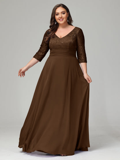 V-Neck Long Sleeves Lace Plus Size Bridesmaid Dresses