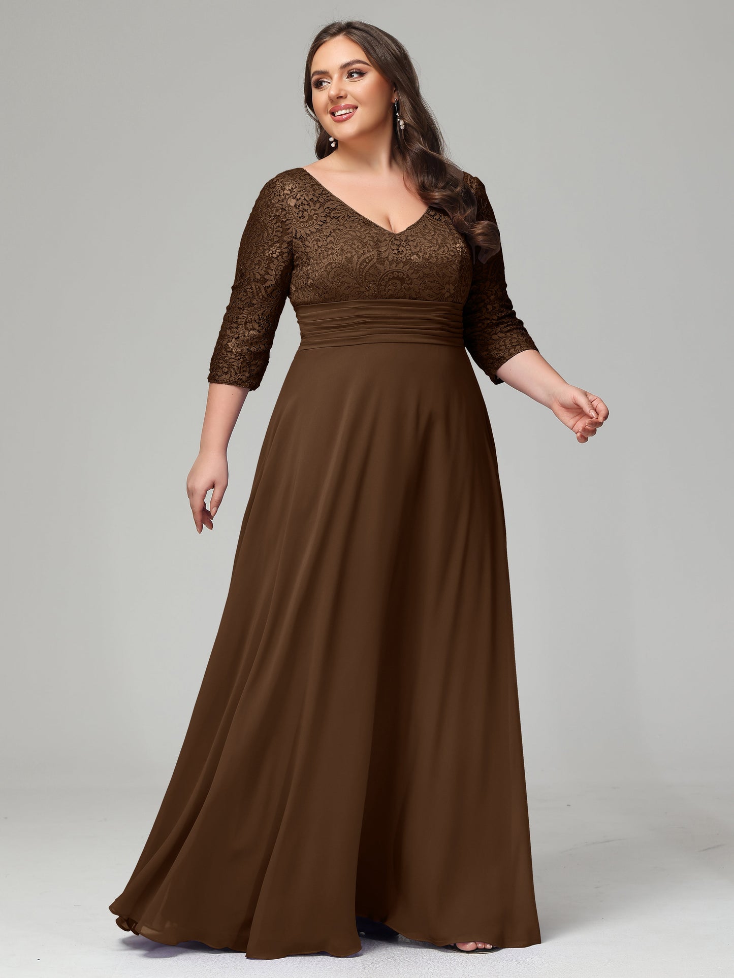 V-Neck Long Sleeves Lace Plus Size Bridesmaid Dresses