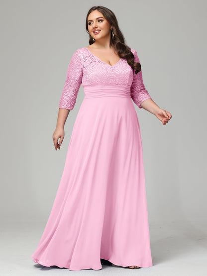V-Neck Long Sleeves Lace Plus Size Bridesmaid Dresses