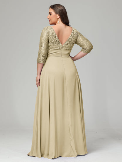 V-Neck Long Sleeves Lace Plus Size Bridesmaid Dresses