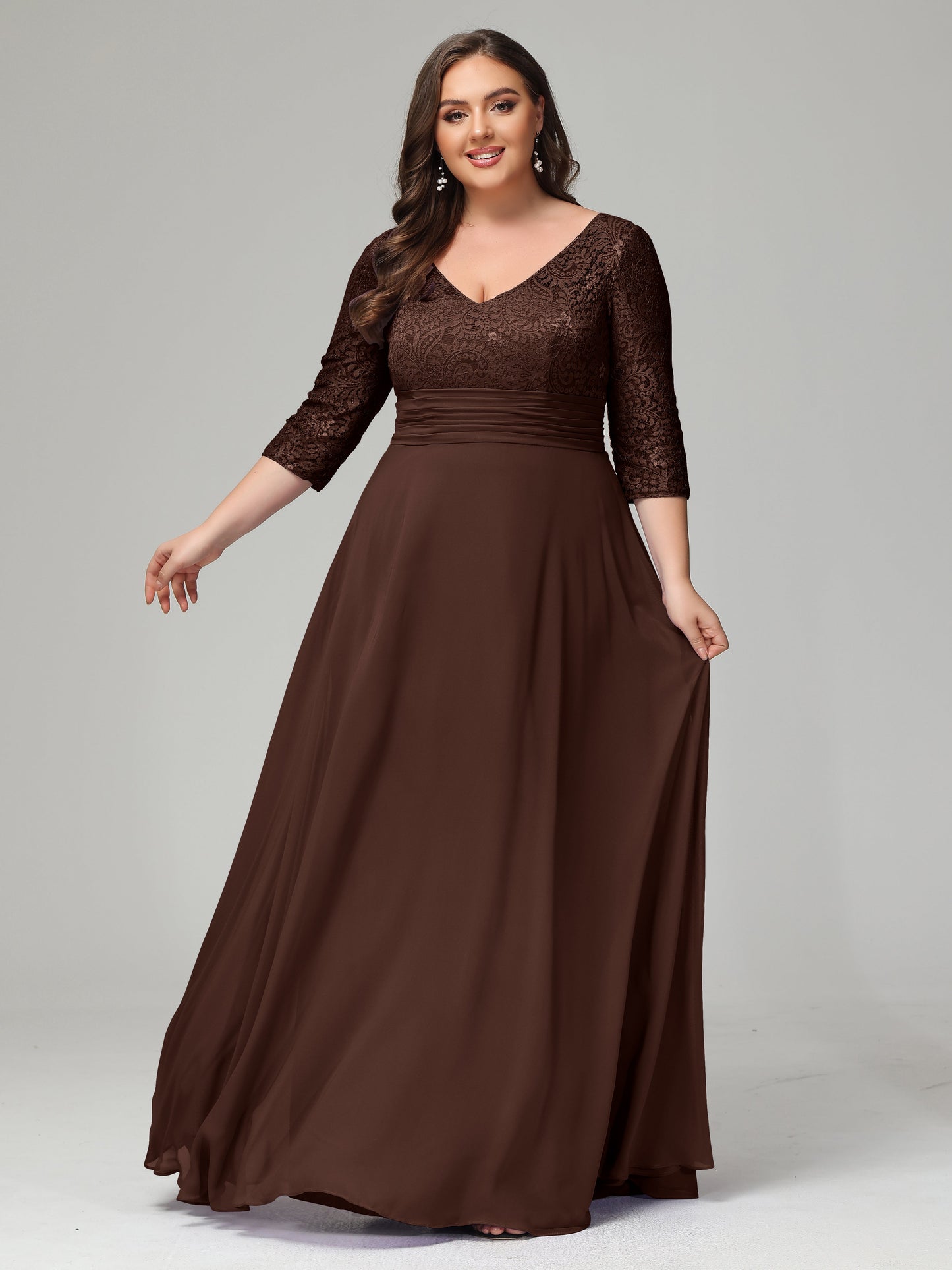 V-Neck Long Sleeves Lace Plus Size Bridesmaid Dresses