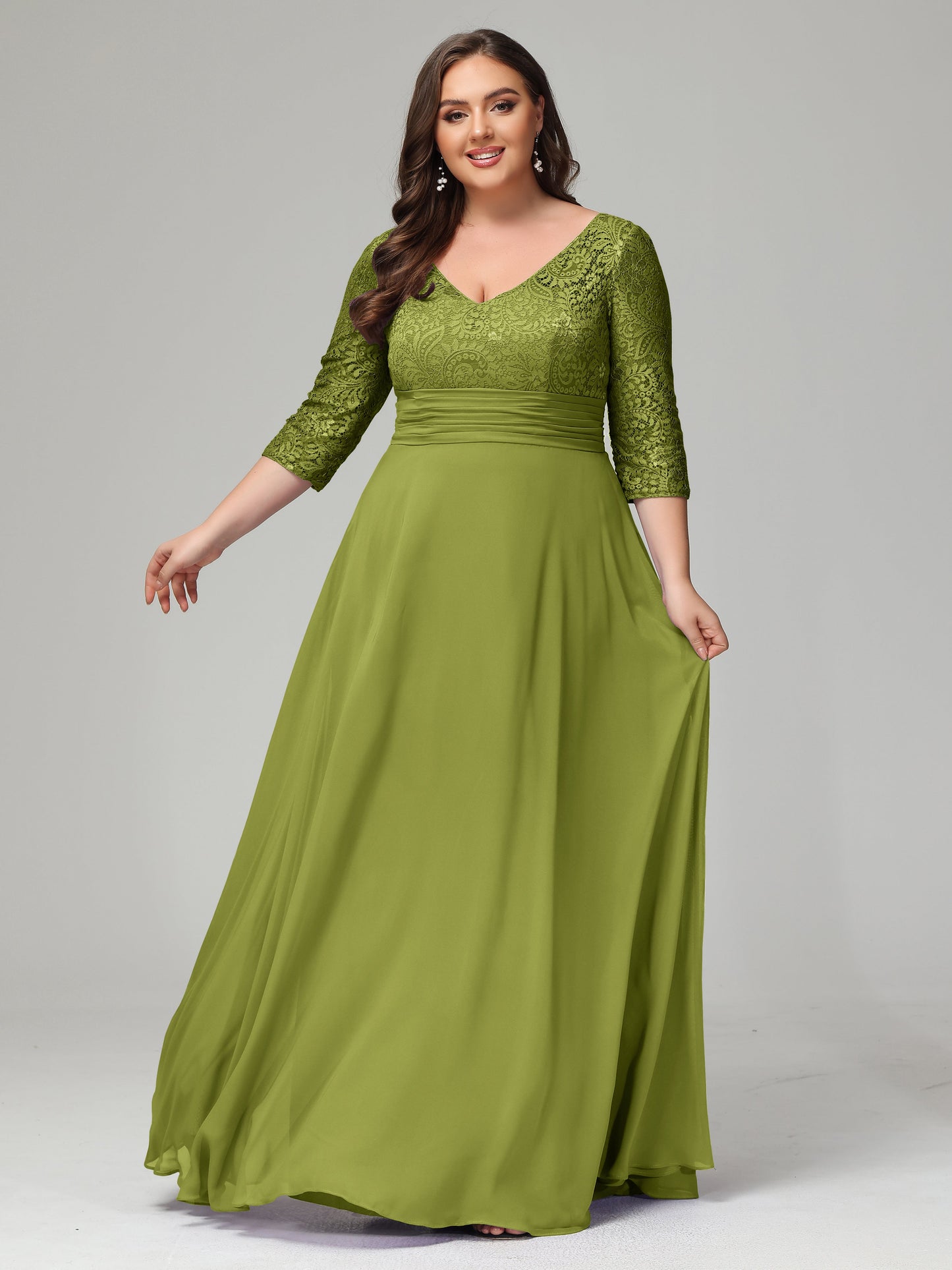 V-Neck Long Sleeves Lace Plus Size Bridesmaid Dresses