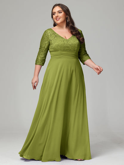 V-Neck Long Sleeves Lace Plus Size Bridesmaid Dresses