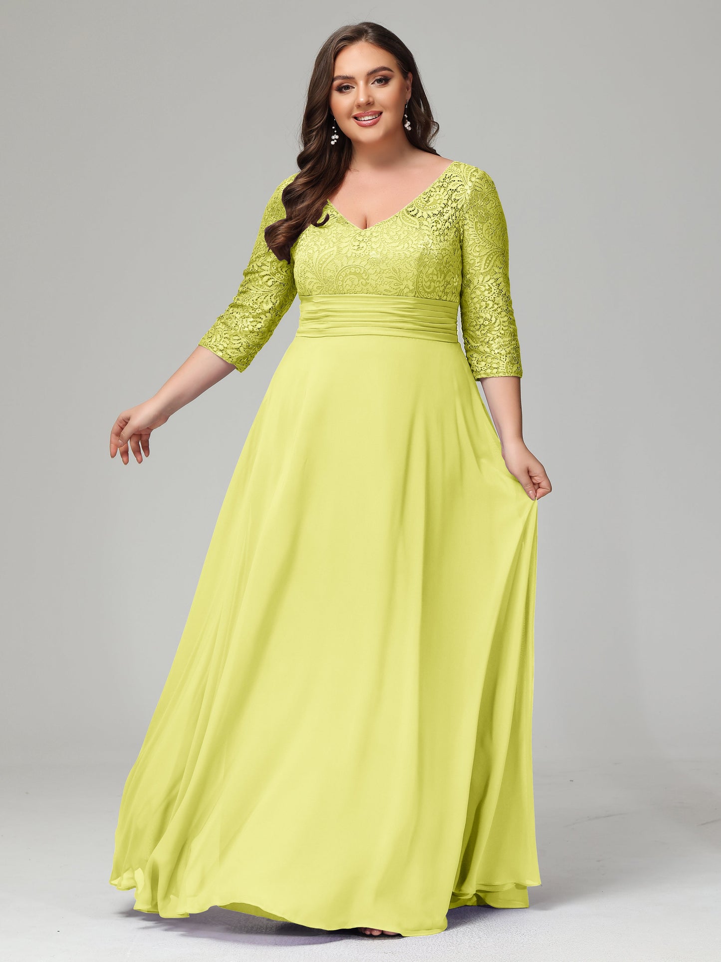 V-Neck Long Sleeves Lace Plus Size Bridesmaid Dresses