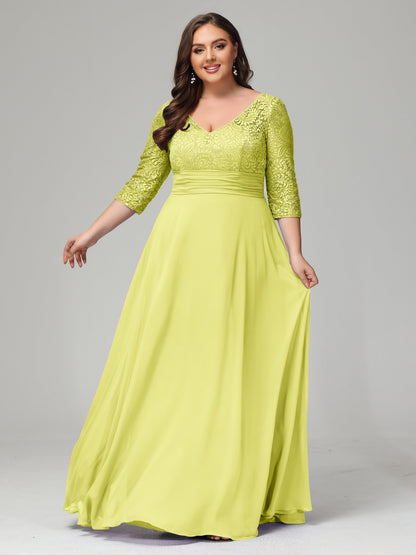 V-Neck Long Sleeves Lace Plus Size Bridesmaid Dresses