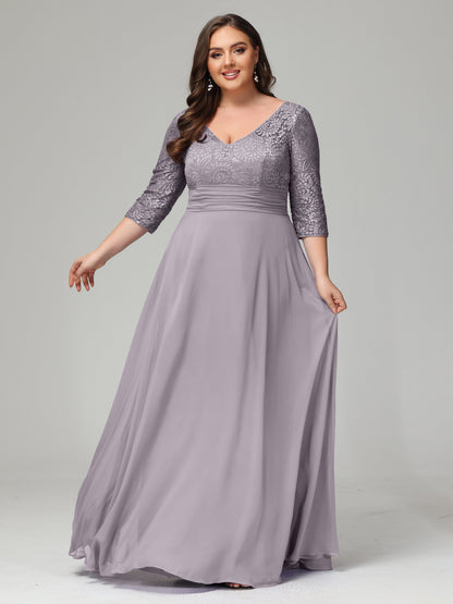 V-Neck Long Sleeves Lace Plus Size Bridesmaid Dresses