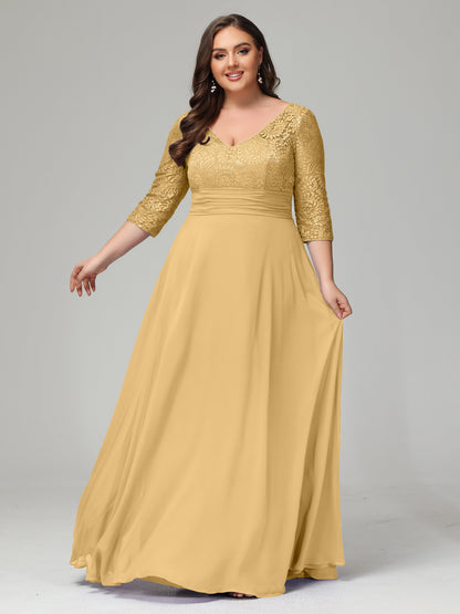 V-Neck Long Sleeves Lace Plus Size Bridesmaid Dresses