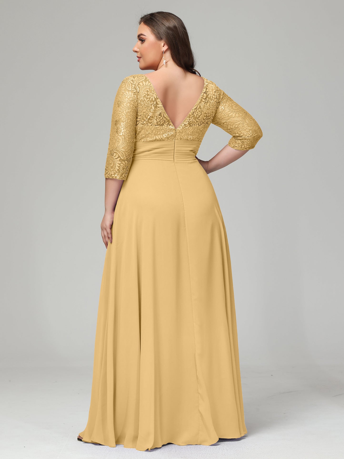 V-Neck Long Sleeves Lace Plus Size Bridesmaid Dresses