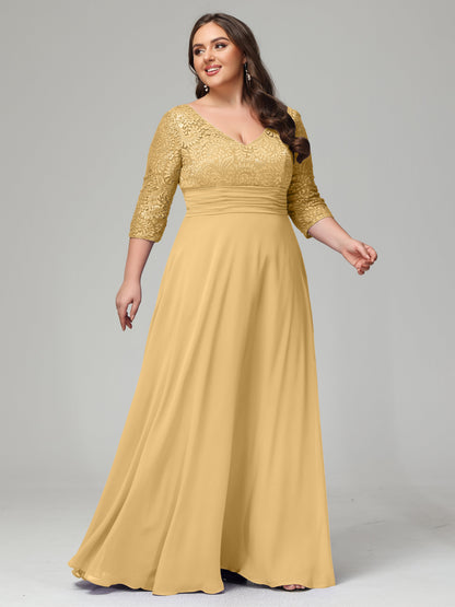V-Neck Long Sleeves Lace Plus Size Bridesmaid Dresses