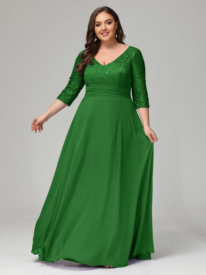V-Neck Long Sleeves Lace Plus Size Bridesmaid Dresses