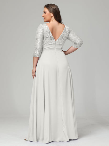 V-Neck Long Sleeves Lace Plus Size Bridesmaid Dresses