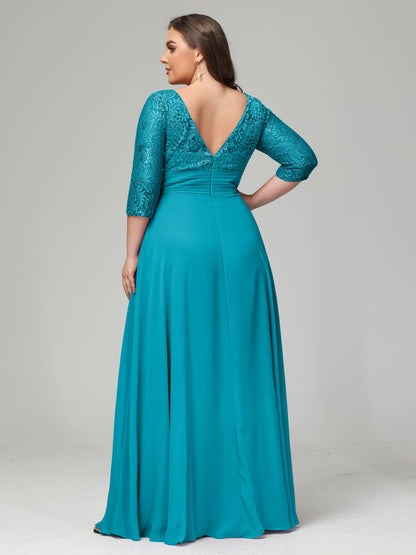 V-Neck Long Sleeves Lace Plus Size Bridesmaid Dresses