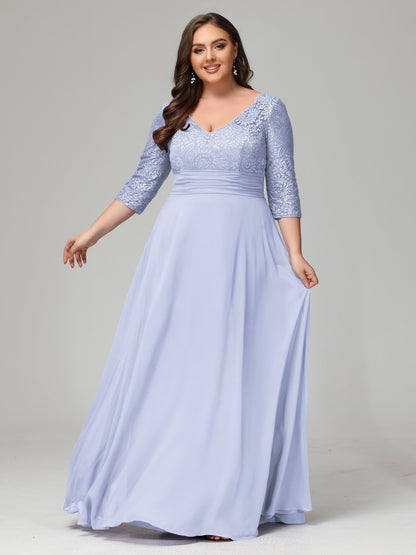 V-Neck Long Sleeves Lace Plus Size Bridesmaid Dresses