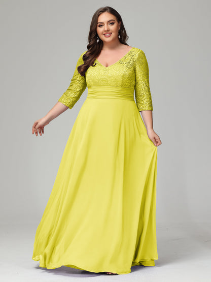 V-Neck Long Sleeves Lace Plus Size Bridesmaid Dresses
