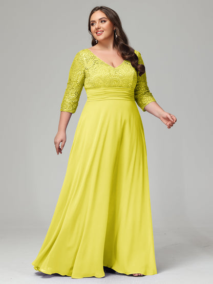 V-Neck Long Sleeves Lace Plus Size Bridesmaid Dresses