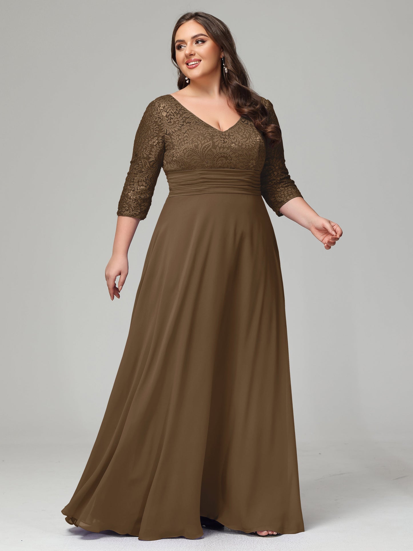 V-Neck Long Sleeves Lace Plus Size Bridesmaid Dresses