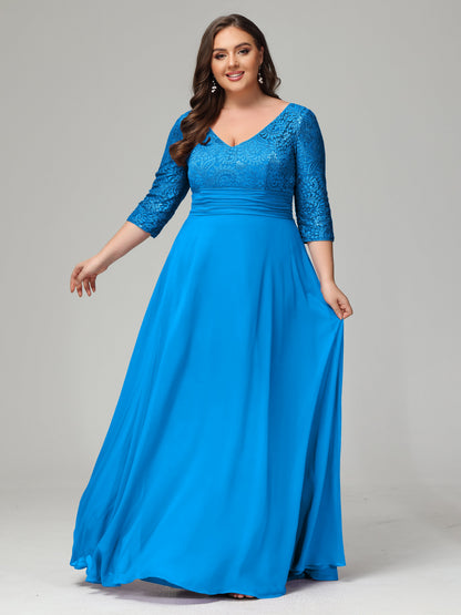 V-Neck Long Sleeves Lace Plus Size Bridesmaid Dresses