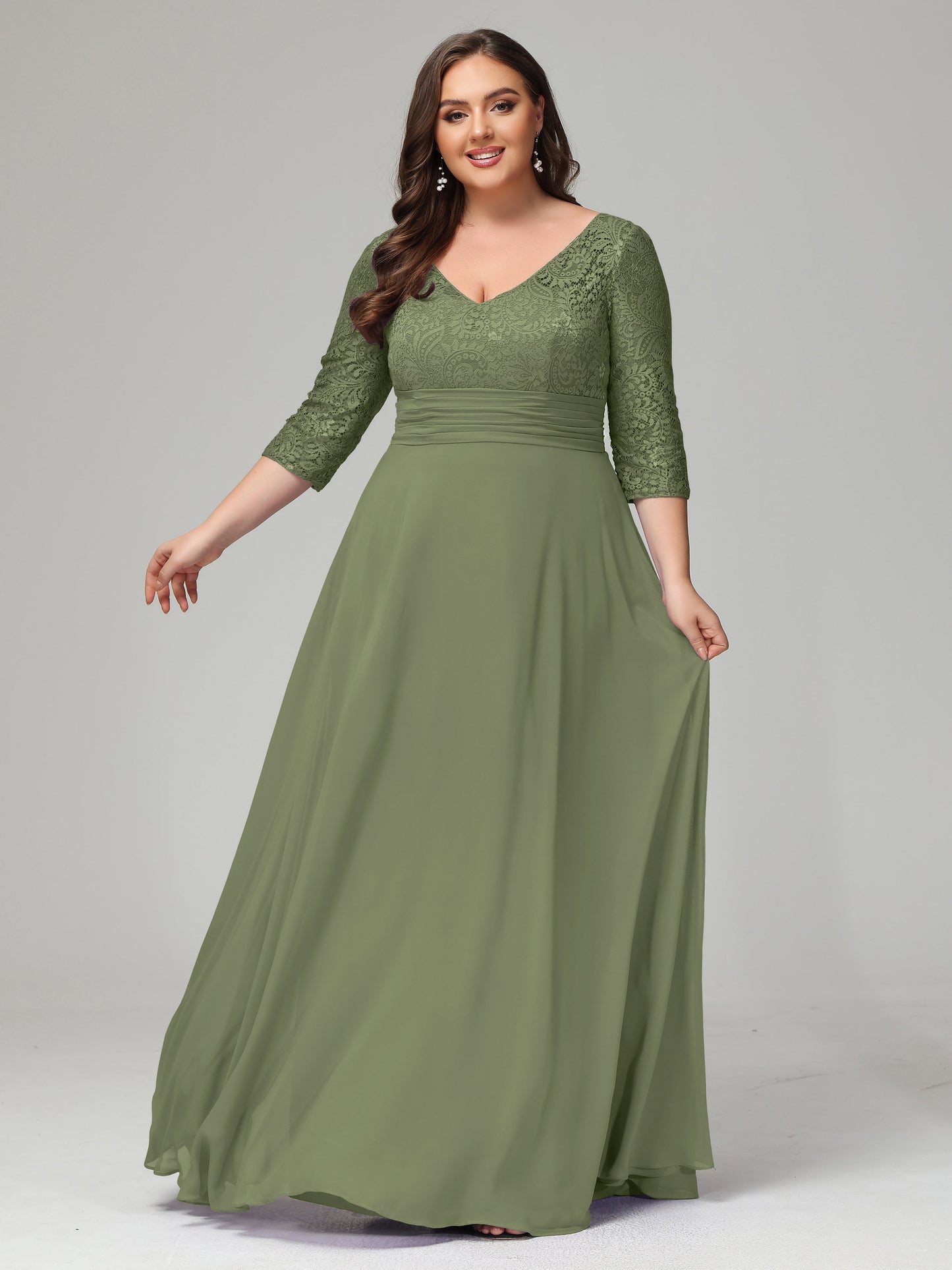 V-Neck Long Sleeves Lace Plus Size Bridesmaid Dresses