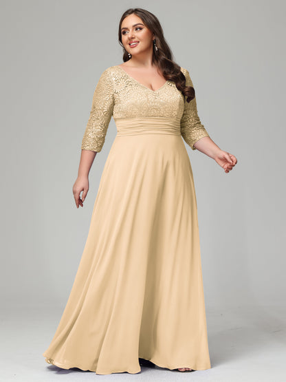 V-Neck Long Sleeves Lace Plus Size Bridesmaid Dresses