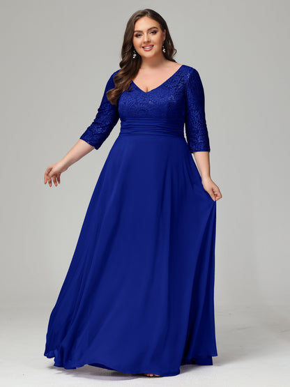 V-Neck Long Sleeves Lace Plus Size Bridesmaid Dresses