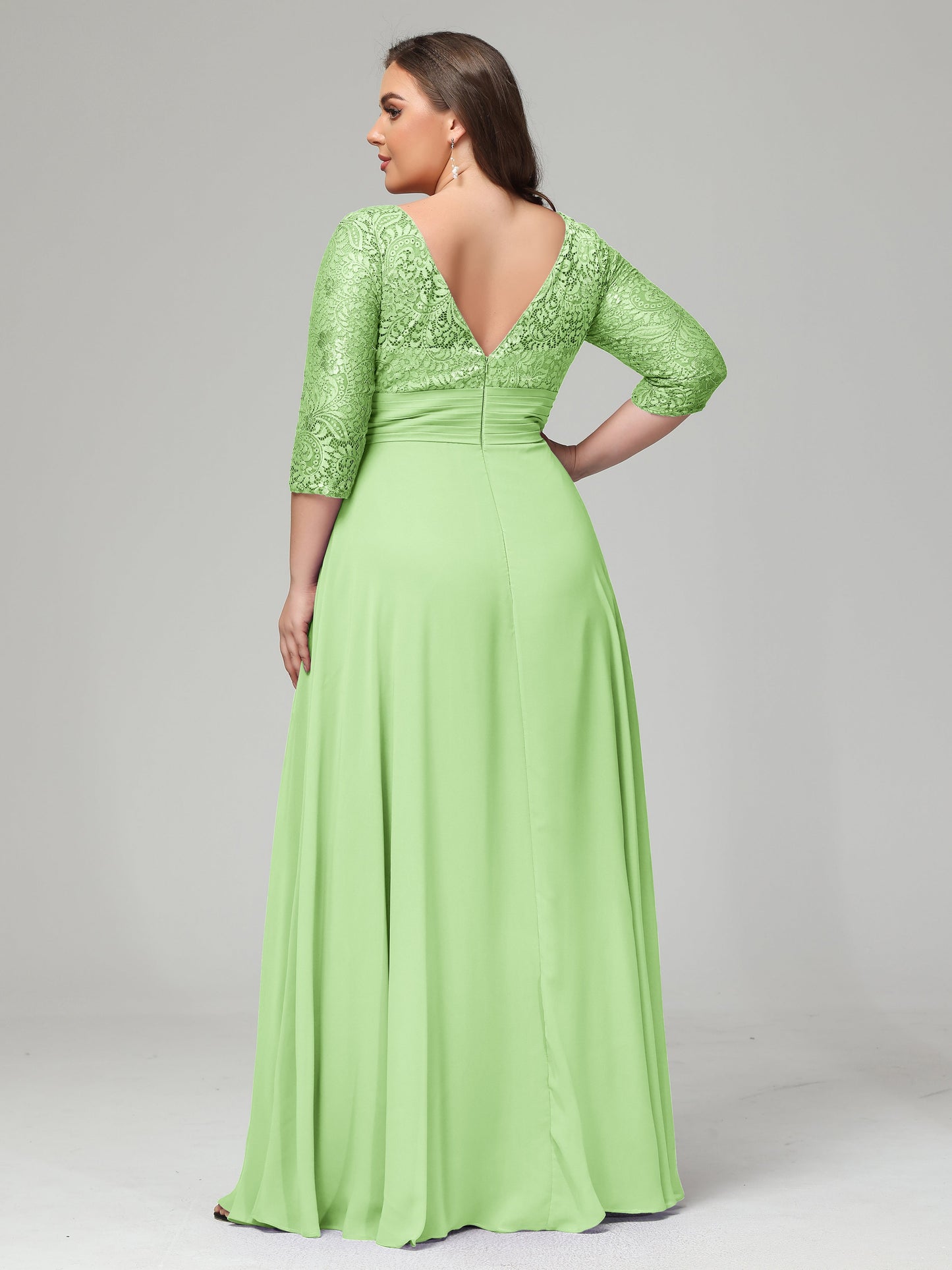 V-Neck Long Sleeves Lace Plus Size Bridesmaid Dresses