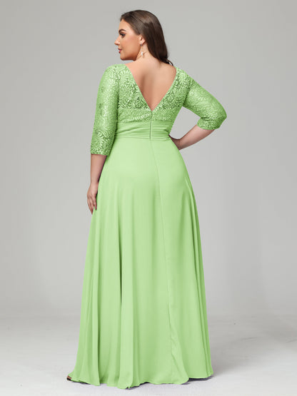 V-Neck Long Sleeves Lace Plus Size Bridesmaid Dresses