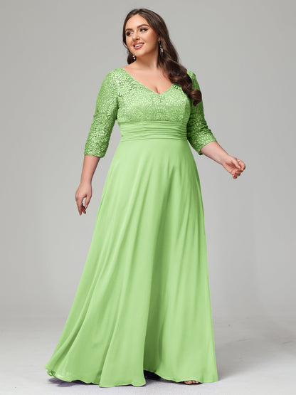 V-Neck Long Sleeves Lace Plus Size Bridesmaid Dresses