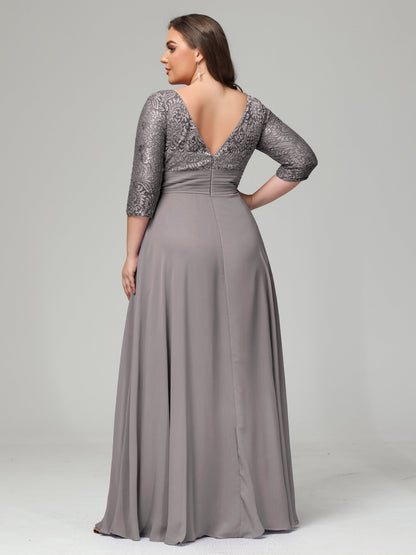 V-Neck Long Sleeves Lace Plus Size Bridesmaid Dresses