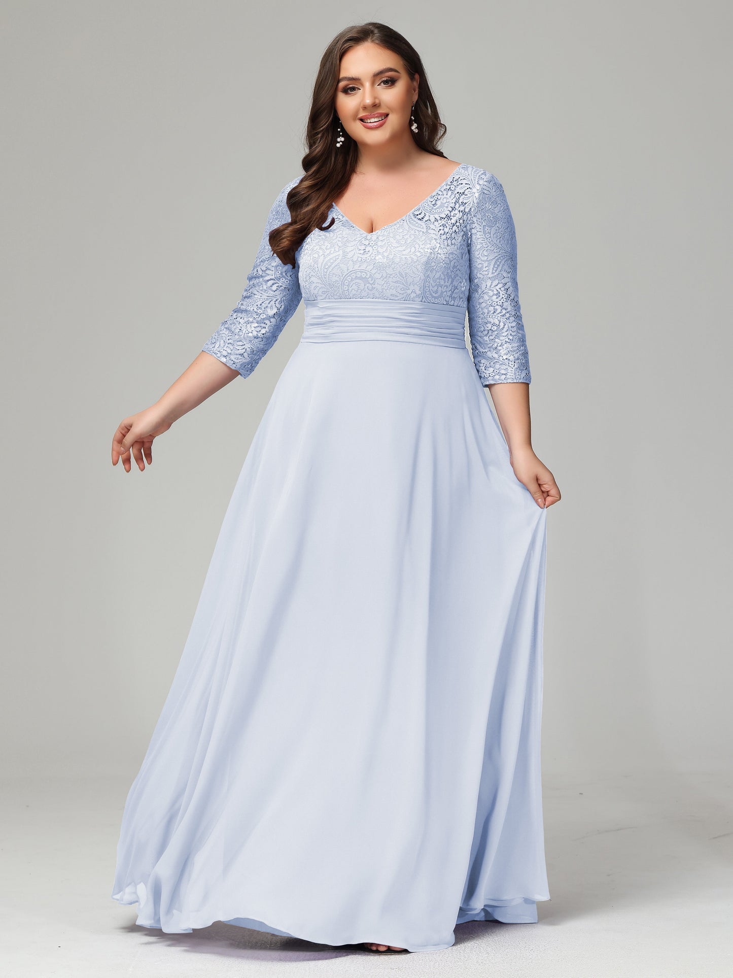 V-Neck Long Sleeves Lace Plus Size Bridesmaid Dresses
