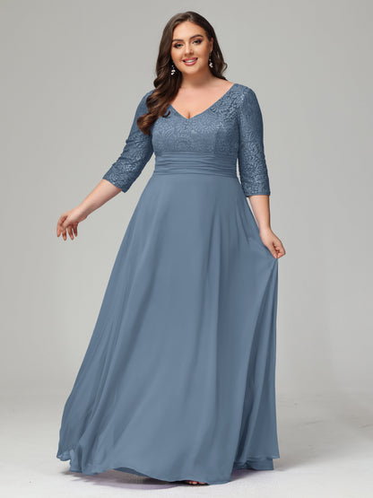 V-Neck Long Sleeves Lace Plus Size Bridesmaid Dresses