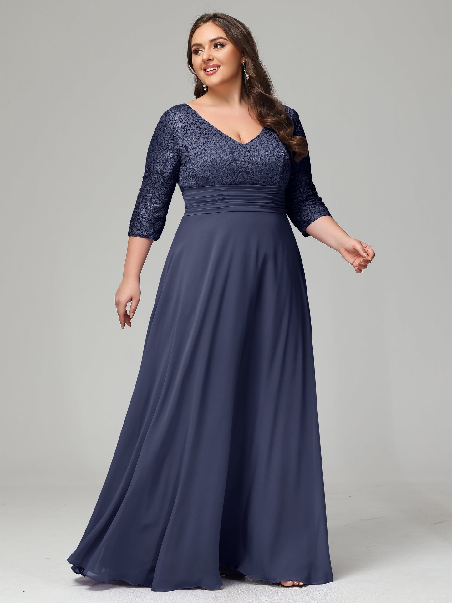 V-Neck Long Sleeves Lace Plus Size Bridesmaid Dresses