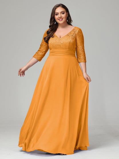 V-Neck Long Sleeves Lace Plus Size Bridesmaid Dresses