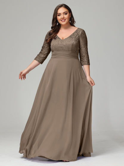 V-Neck Long Sleeves Lace Plus Size Bridesmaid Dresses