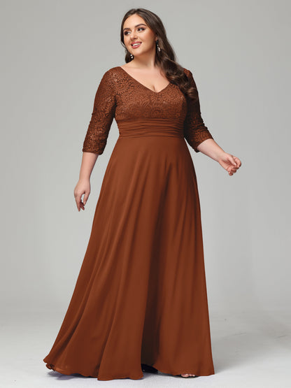 V-Neck Long Sleeves Lace Plus Size Bridesmaid Dresses