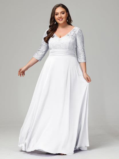 V-Neck Long Sleeves Lace Plus Size Bridesmaid Dresses