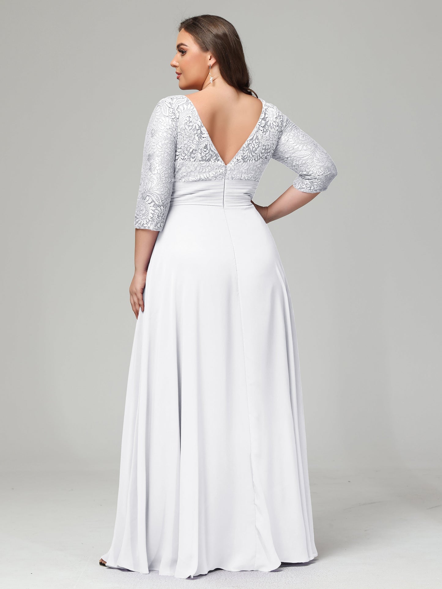 V-Neck Long Sleeves Lace Plus Size Bridesmaid Dresses